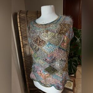 Laura B Colorful Patchwork Knit Vest Y2K Handmade Vintage‎ Boho Top L